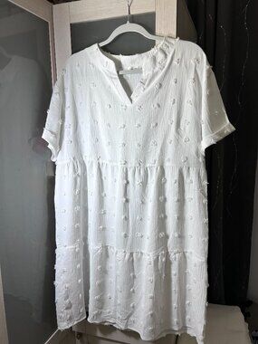 Women's Yekaty White Pom-Pom Sundress Size XL NWOT